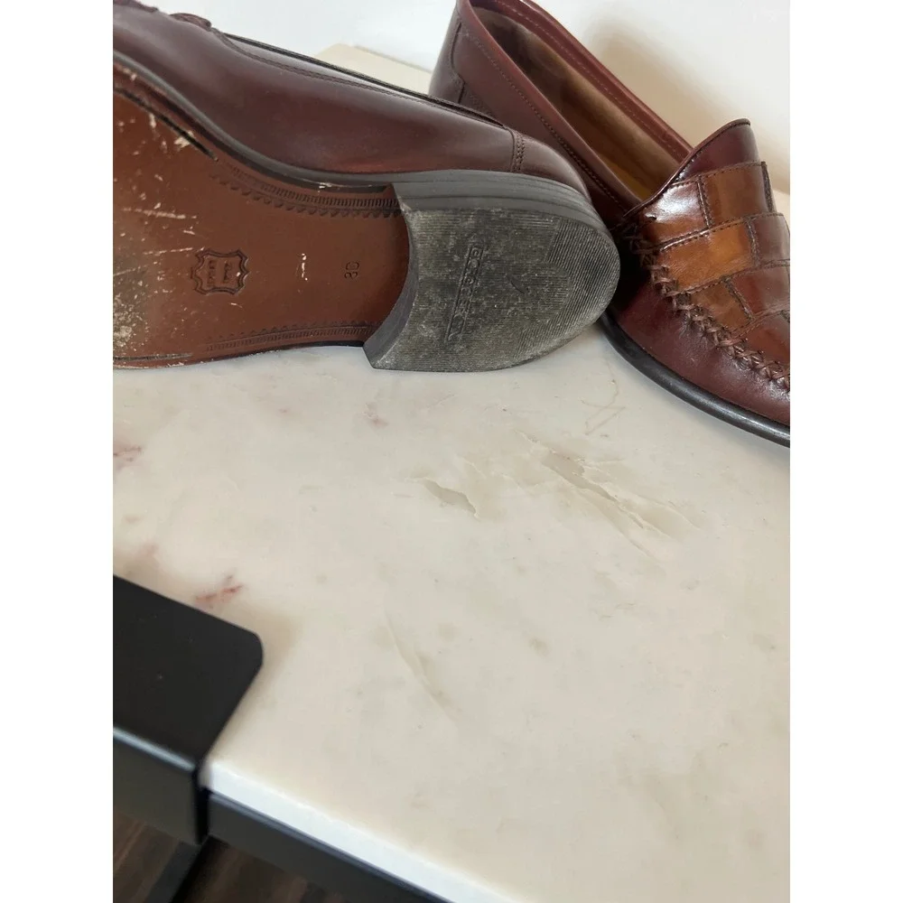 Giorgio Brutini Mens Brown Leather Woven Patchwork Moc Toe Loafers Size 8.5